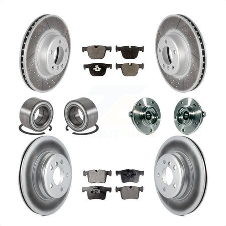 Front Rear Wheel Hub Bearings Assembly Coated Disc Brake Rotors And Semi-Metallic Pads Shoes Kit (10Pc) For BMW 335i xDrive 435i GT Gran Coupe Without Blue Painted Calipers KBB-113817 by Transit Auto