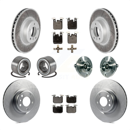Front Rear Wheel Hub Bearings Assembly Coated Disc Brake Rotors And Semi-Metallic Pads Shoes Kit (10Pc) For 2015-2016 BMW 228i xDrive With Blue Painted Calipers KBB-113819 by Transit Auto