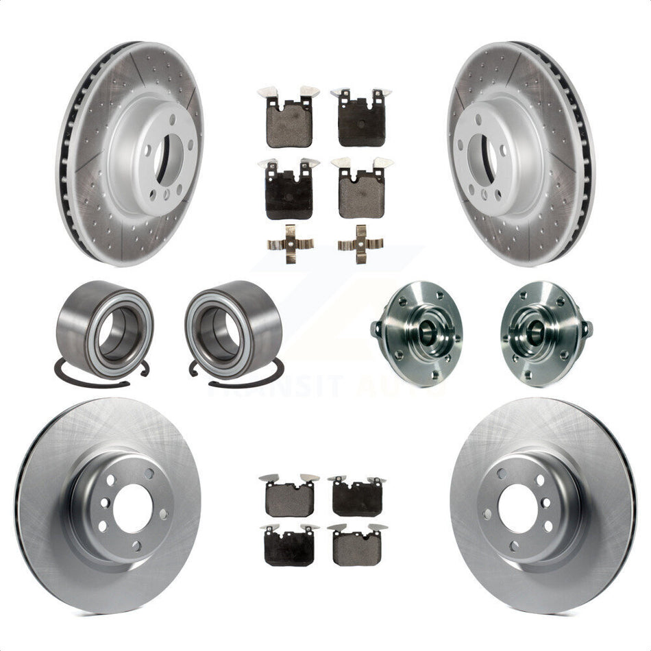 Front Rear Wheel Hub Bearings Assembly Coated Disc Brake Rotors And Semi-Metallic Pads Shoes Kit (10Pc) For 2015-2016 BMW 228i xDrive With Blue Painted Calipers KBB-113819 by Transit Auto