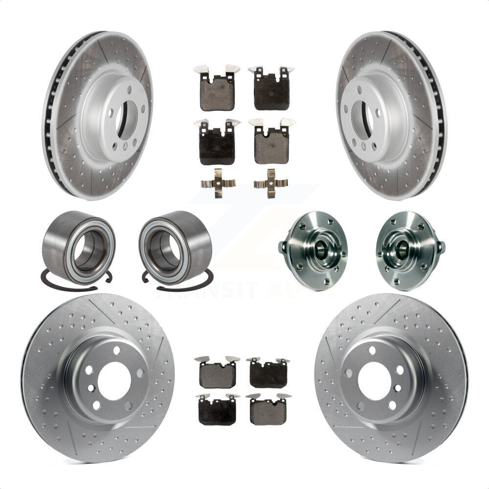 Front Rear Wheel Hub Bearings Assembly Coated Disc Brake Rotors And Semi-Metallic Pads Shoes Kit (10Pc) For 2015-2016 BMW 228i xDrive With Blue Painted Calipers KBB-113821 by Transit Auto