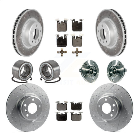 Front Rear Wheel Hub Bearings Assembly Coated Disc Brake Rotors And Semi-Metallic Pads Shoes Kit (10Pc) For 2015-2016 BMW 228i xDrive With Blue Painted Calipers KBB-113821 by Transit Auto