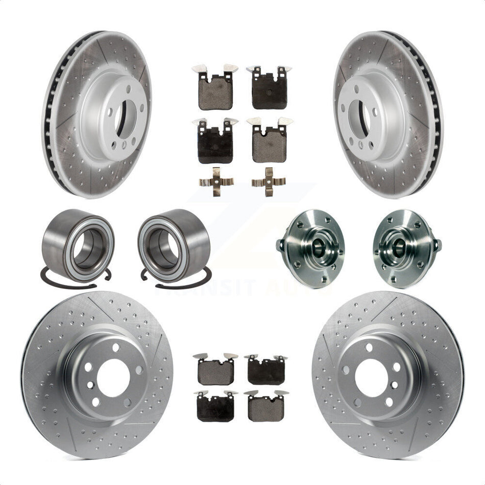 Front Rear Wheel Hub Bearings Assembly Coated Disc Brake Rotors And Semi-Metallic Pads Shoes Kit (10Pc) For 2015-2016 BMW 228i xDrive With Blue Painted Calipers KBB-113821 by Transit Auto
