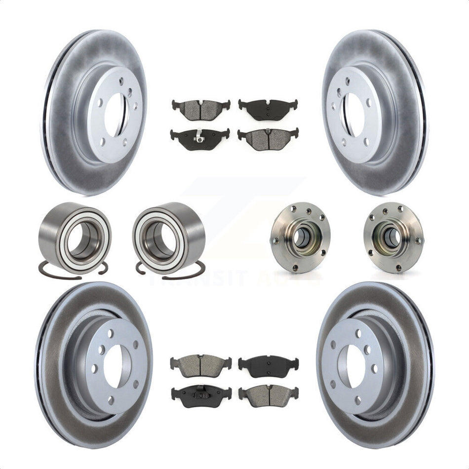Front Rear Wheel Hub Bearings Assembly Coated Disc Brake Rotors And Semi-Metallic Pads Shoes Kit (10Pc) For 2001-2005 BMW 325i KBB-113899 by Transit Auto