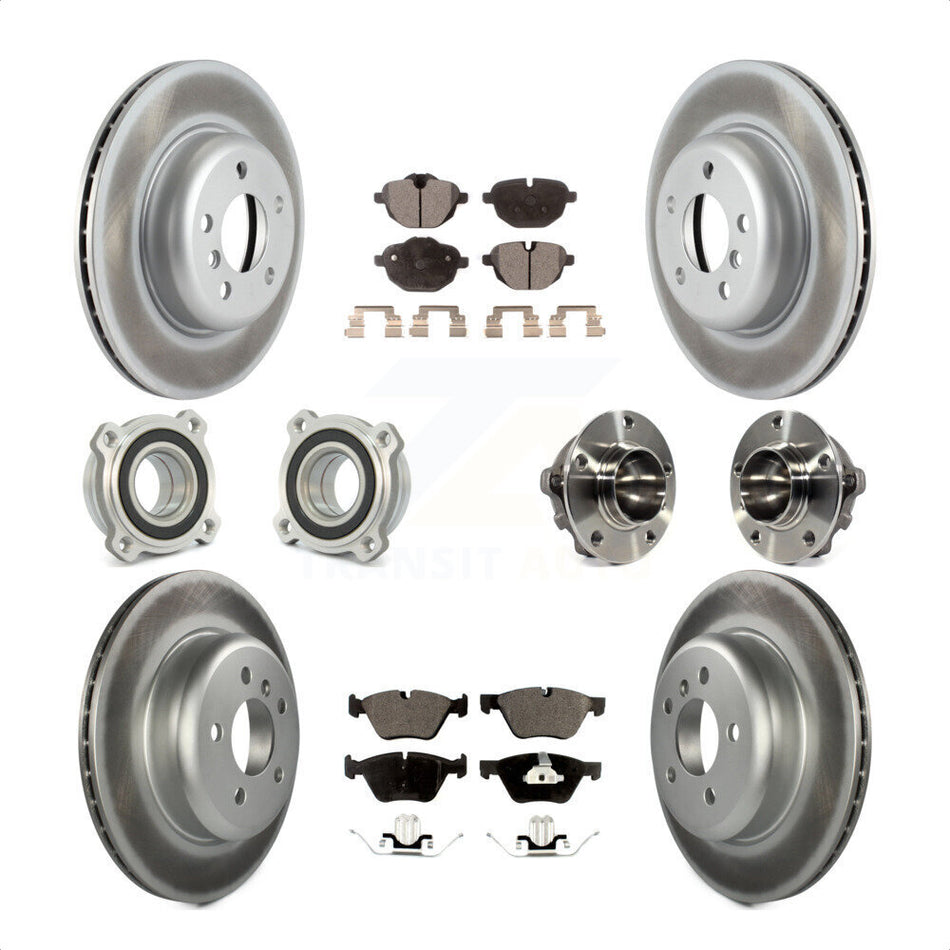 Front Rear Hub Bearings Assembly Coated Disc Brake Rotors And Ceramic Pads Kit (10Pc) For 2012 BMW 528i Without Performance Brakes With 330mm Diameter Rotor KBB-113904 by Transit Auto