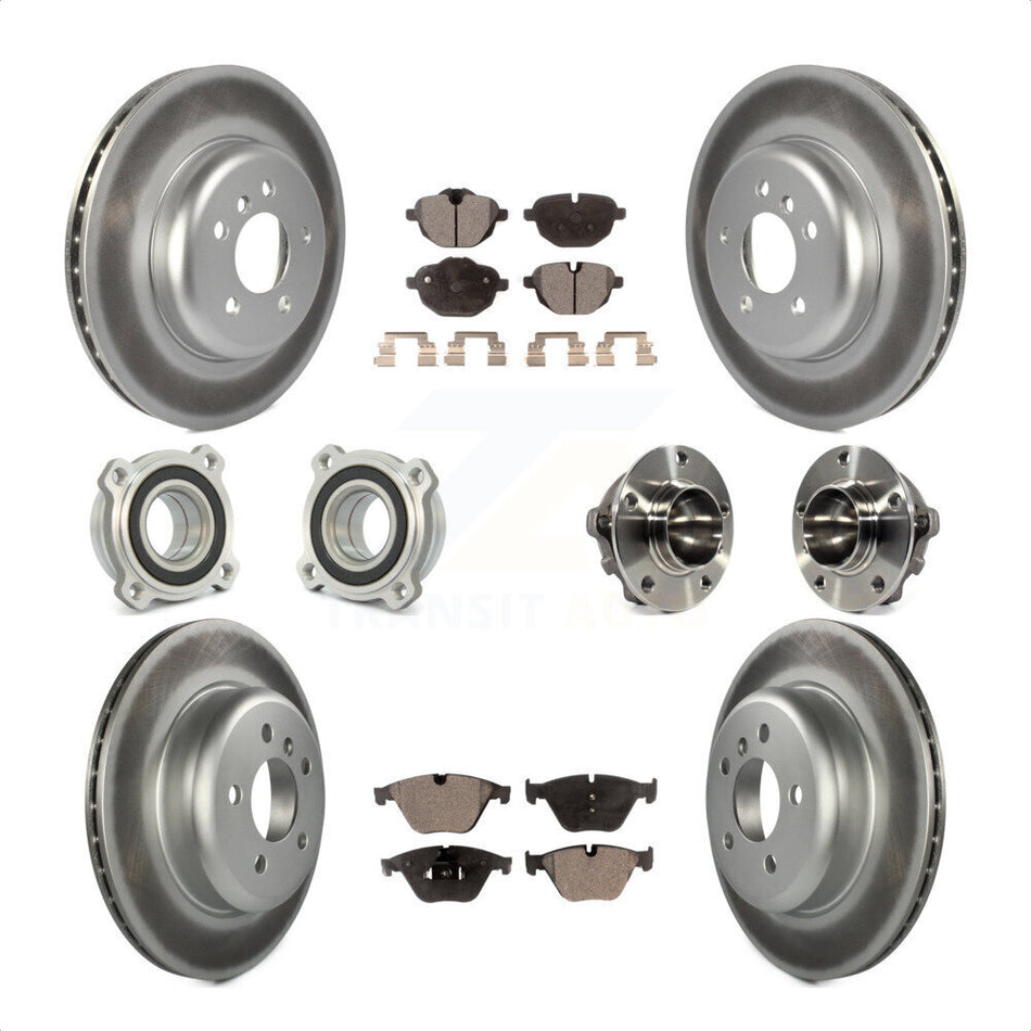 Front Rear Hub Bearings Assembly Coated Disc Brake Rotors And Ceramic Pads Kit (10Pc) For BMW 535i KBB-113905 by Transit Auto