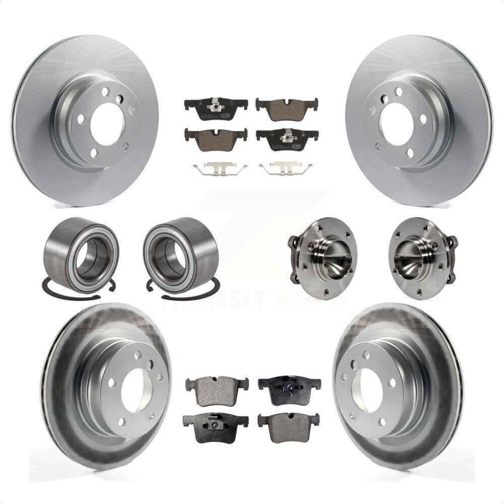 Front Rear Hub Bearing Assembly Coated Disc Brake Rotors And Ceramic Pads Shoe Kit (10Pc) For 2012 BMW 328i Sedan with 2.0L Without Blue Painted Calipers With M Sport Package KBB-114013 by Transit Auto