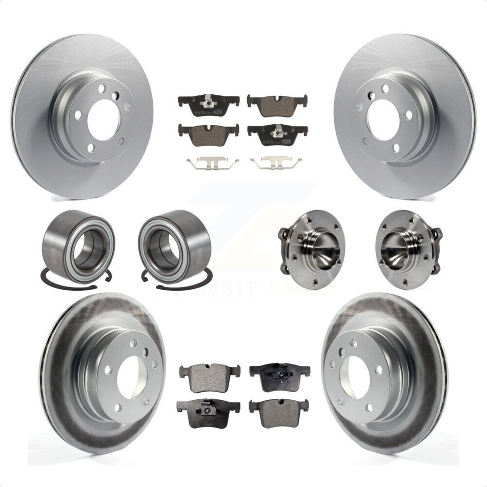 Front Rear Hub Bearing Assembly Coated Disc Brake Rotors And Ceramic Pads Shoe Kit (10Pc) For 2012 BMW 328i Sedan with 2.0L Without Blue Painted Calipers With M Sport Package KBB-114013 by Transit Auto