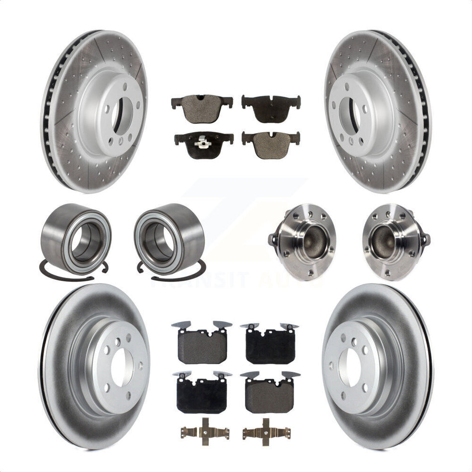 Front Rear Wheel Hub Bearings Assembly Coated Disc Brake Rotors And Ceramic Pads Shoes Kit (10Pc) For BMW 340i 435i Gran Coupe ActiveHybrid 3 KBB-114023 by Transit Auto