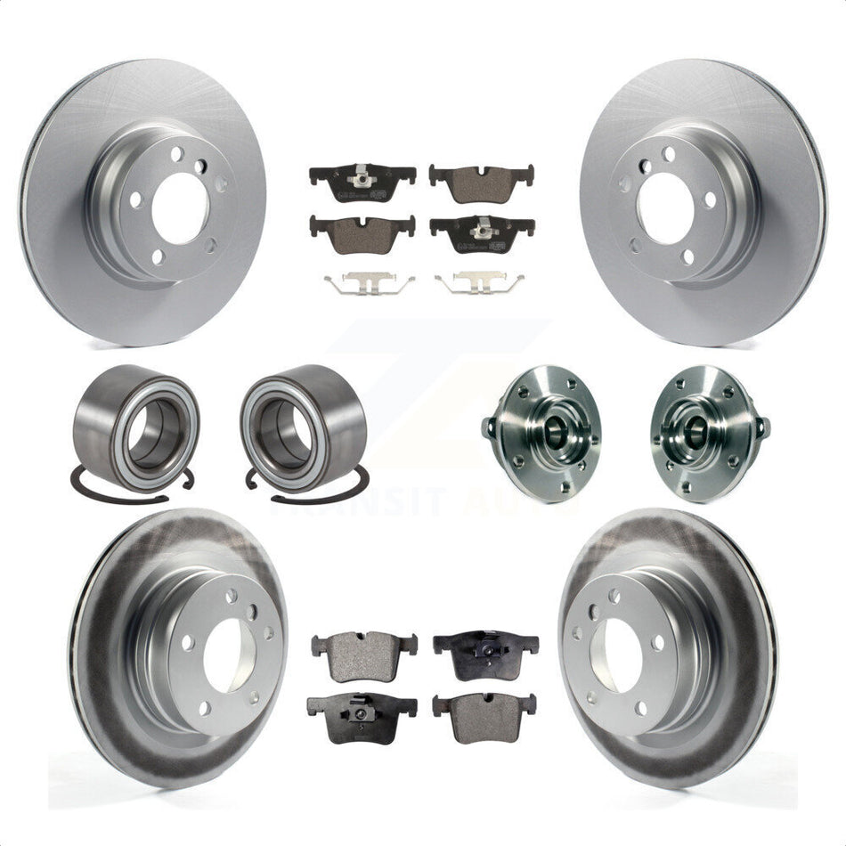 Front Rear Wheel Hub Bearing Assembly Coated Disc Brake Rotor And Ceramic Pad Shoe Kit (10Pc) For 2015-2016 BMW 228i xDrive Without Blue Painted Calipers With M Sport Package KBB-114030 by Transit Auto