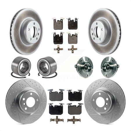 Front Rear Wheel Hub Bearings Assembly Coated Disc Brake Rotors And Ceramic Pads Shoes Kit (10Pc) For 2015-2016 BMW 228i xDrive With Blue Painted Calipers KBB-114035 by Transit Auto