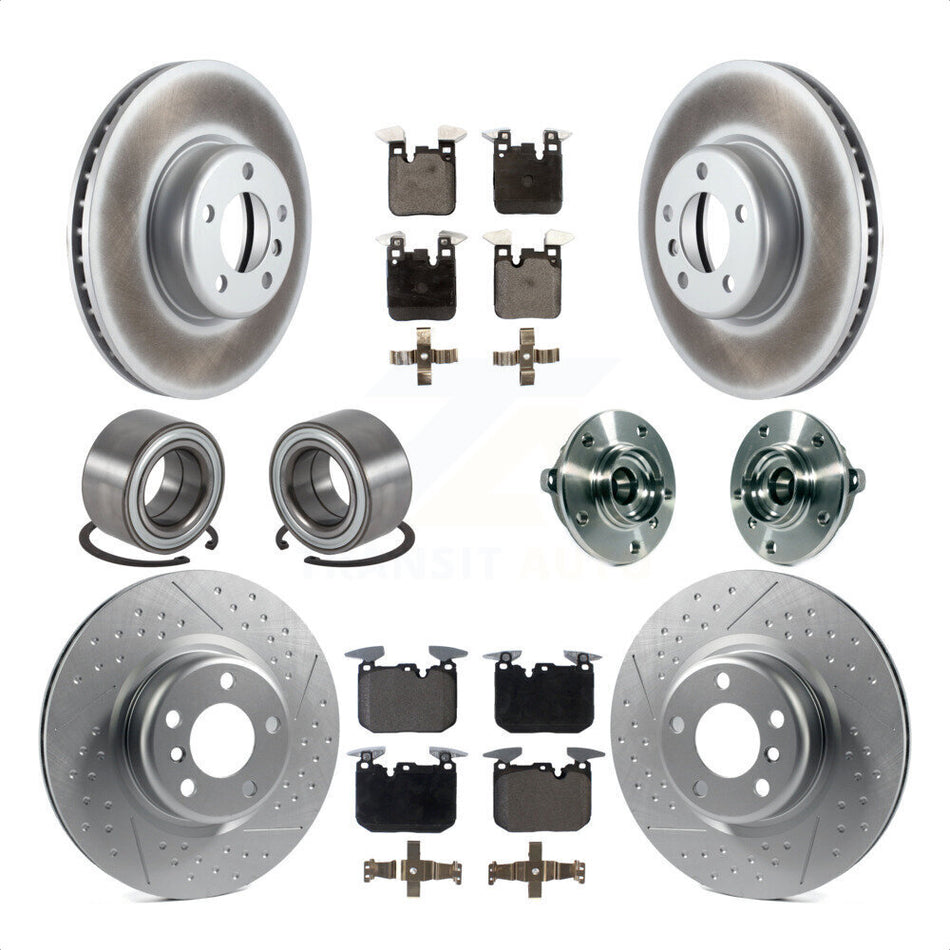 Front Rear Wheel Hub Bearings Assembly Coated Disc Brake Rotors And Ceramic Pads Shoes Kit (10Pc) For 2015-2016 BMW 228i xDrive With Blue Painted Calipers KBB-114035 by Transit Auto