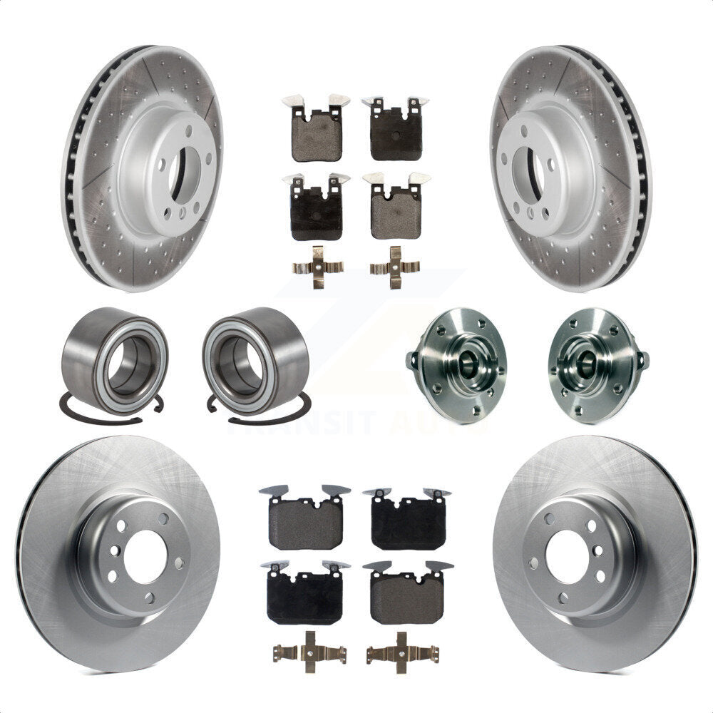 Front Rear Wheel Hub Bearings Assembly Coated Disc Brake Rotors And Ceramic Pads Shoes Kit (10Pc) For 2015-2016 BMW 228i xDrive With Blue Painted Calipers KBB-114038 by Transit Auto