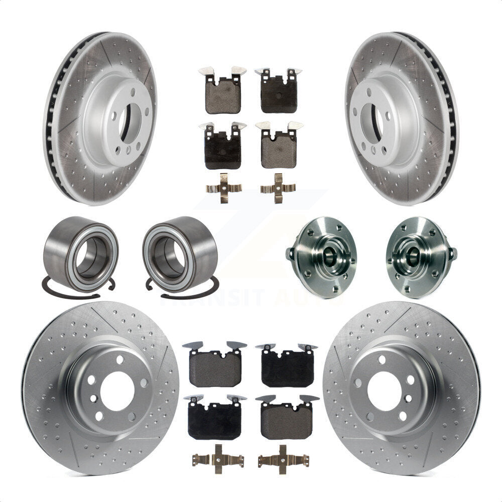 Front Rear Wheel Hub Bearings Assembly Coated Disc Brake Rotors And Ceramic Pads Shoes Kit (10Pc) For 2015-2016 BMW 228i xDrive With Blue Painted Calipers KBB-114040 by Transit Auto