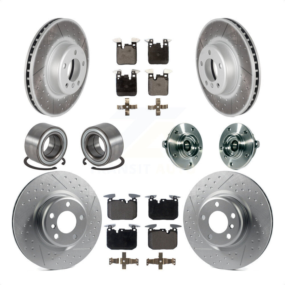 Front Rear Wheel Hub Bearings Assembly Coated Disc Brake Rotors And Ceramic Pads Shoes Kit (10Pc) For 2015-2016 BMW 228i xDrive With Blue Painted Calipers KBB-114040 by Transit Auto
