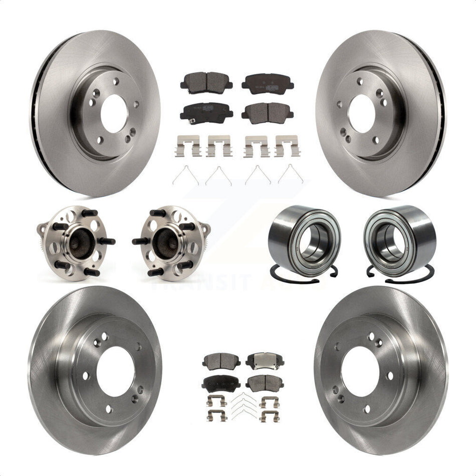 Front Rear Wheel Hub Bearings Assembly Disc Brake Rotors And Ceramic Pads Kit (10Pc) For 2016 Hyundai Veloster Tech SE KBB-114209 by Transit Auto