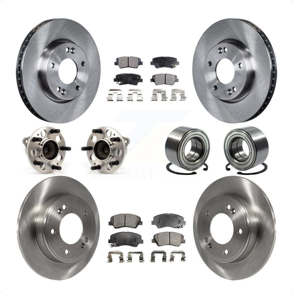 Front Rear Wheel Hub Bearings Assembly Disc Brake Rotors And Ceramic Pads Kit (10Pc) For 2014 Kia Forte5 EX KBB-114210 by Transit Auto