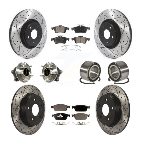 Front Rear Wheel Hub Bearings Assembly Coated Disc Brake Rotors And Semi-Metallic Pads Kit (10Pc) For Ford Focus With Parking Assist KBB-114220 by Transit Auto
