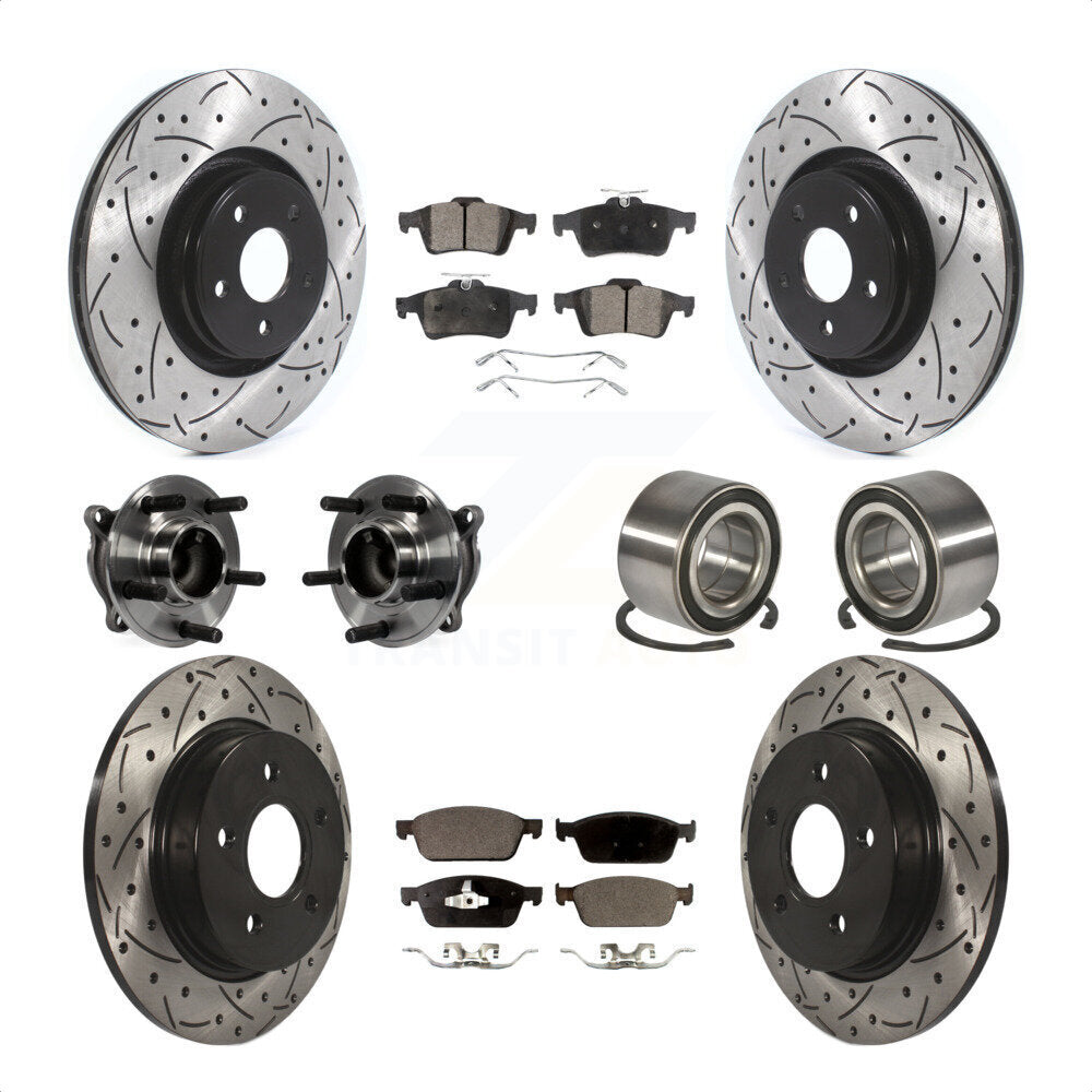 Front Rear Wheel Hub Bearings Assembly Coated Disc Brake Rotors And Semi-Metallic Pads Kit (10Pc) For Ford Focus Without Active Park Assist KBB-114221 by Transit Auto