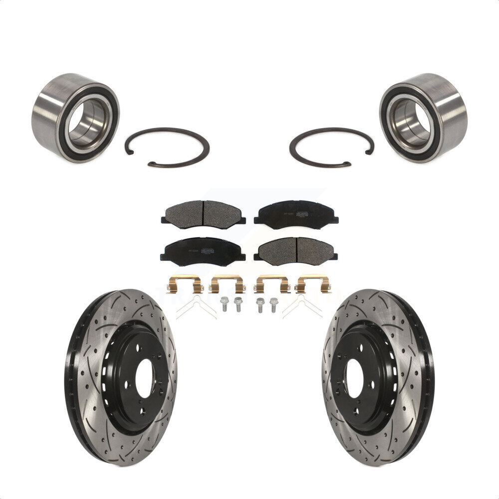 Front Wheel Bearing With Coated Drilled Slotted Disc Brake Rotors And Semi-Metallic Pads Kit For 2018-2020 Honda Odyssey KBB-114235 by Transit Auto