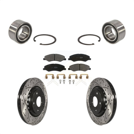 Front Wheel Bearing With Coated Drilled Slotted Disc Brake Rotors And Semi-Metallic Pads Kit For 2018-2020 Honda Odyssey KBB-114235 by Transit Auto