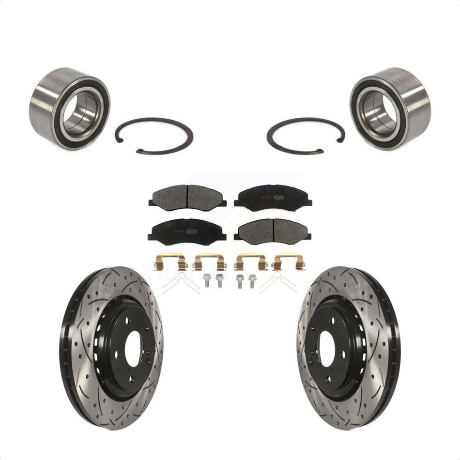Front Wheel Bearing With Coated Drilled Slotted Disc Brake Rotors And Semi-Metallic Pads Kit For 2018-2020 Honda Odyssey KBB-114235 by Transit Auto