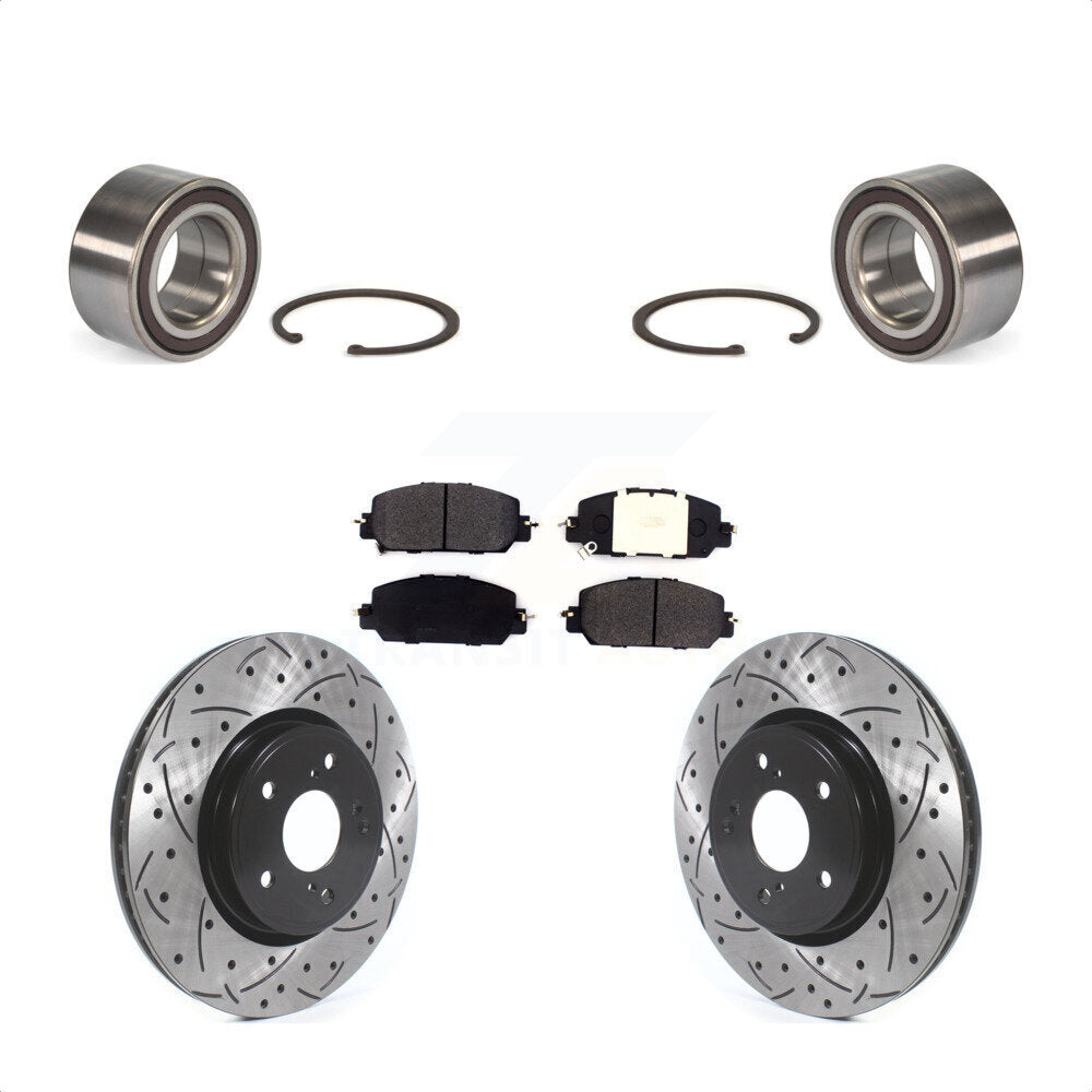 Front Wheel Bearing With Coated Drilled Slotted Disc Brake Rotors And Semi-Metallic Pads Kit For Honda CR-V KBB-114243 by Transit Auto