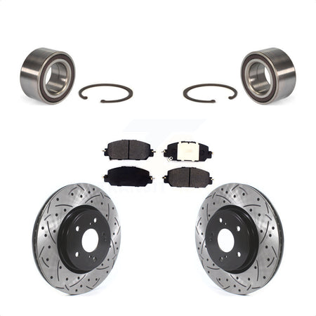 Front Wheel Bearing With Coated Drilled Slotted Disc Brake Rotors And Semi-Metallic Pads Kit For Honda CR-V KBB-114243 by Transit Auto