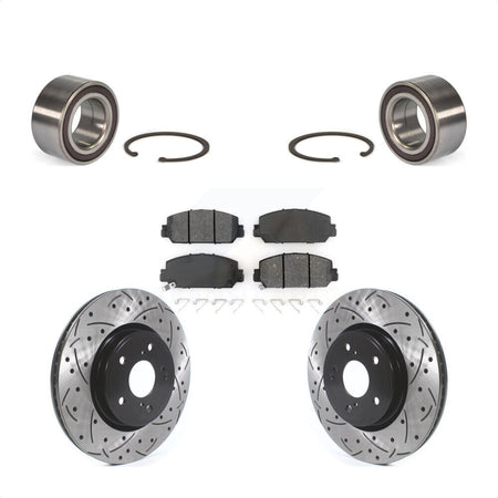 Front Wheel Bearing With Coated Drilled Slotted Disc Brake Rotors And Semi-Metallic Pads Kit For Honda CR-V KBB-114253 by Transit Auto