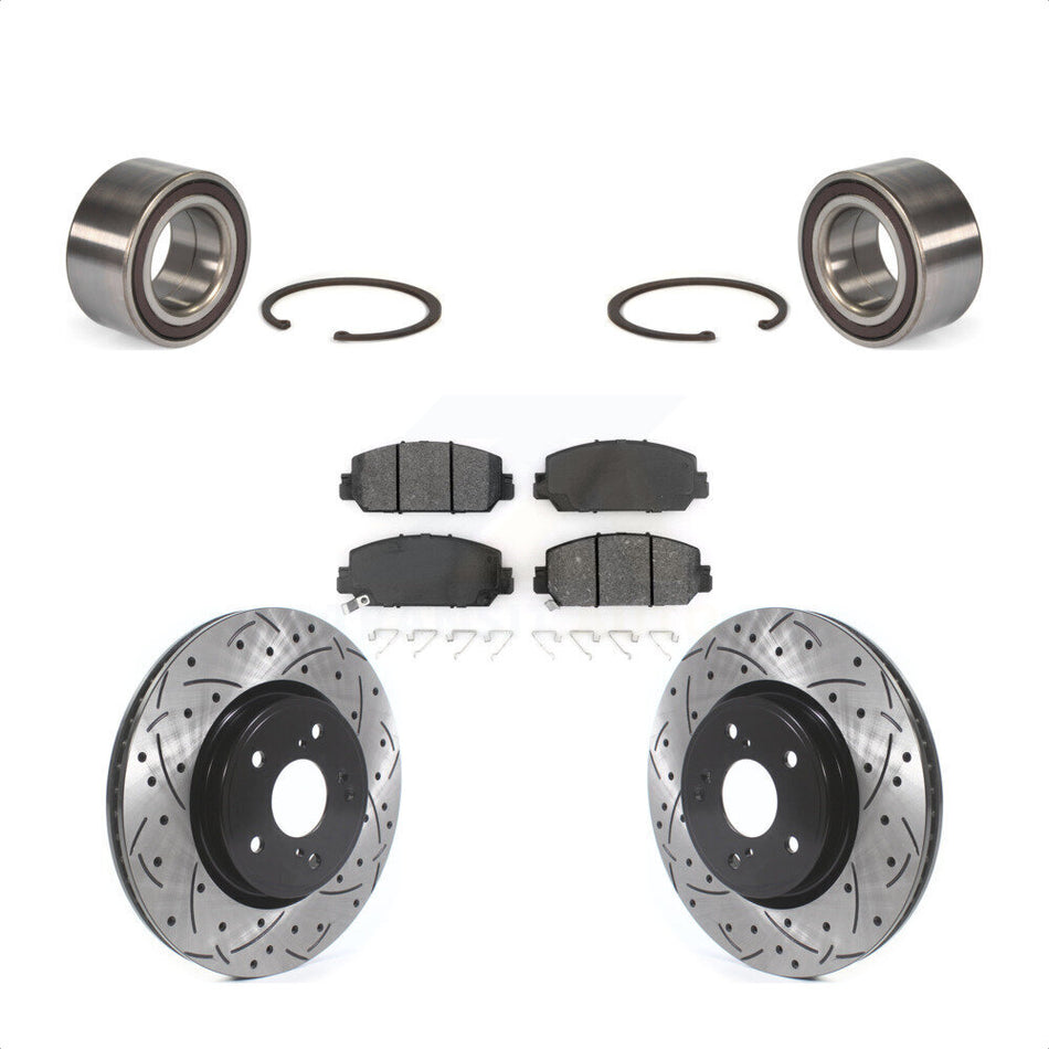 Front Wheel Bearing With Coated Drilled Slotted Disc Brake Rotors And Semi-Metallic Pads Kit For Honda CR-V KBB-114253 by Transit Auto