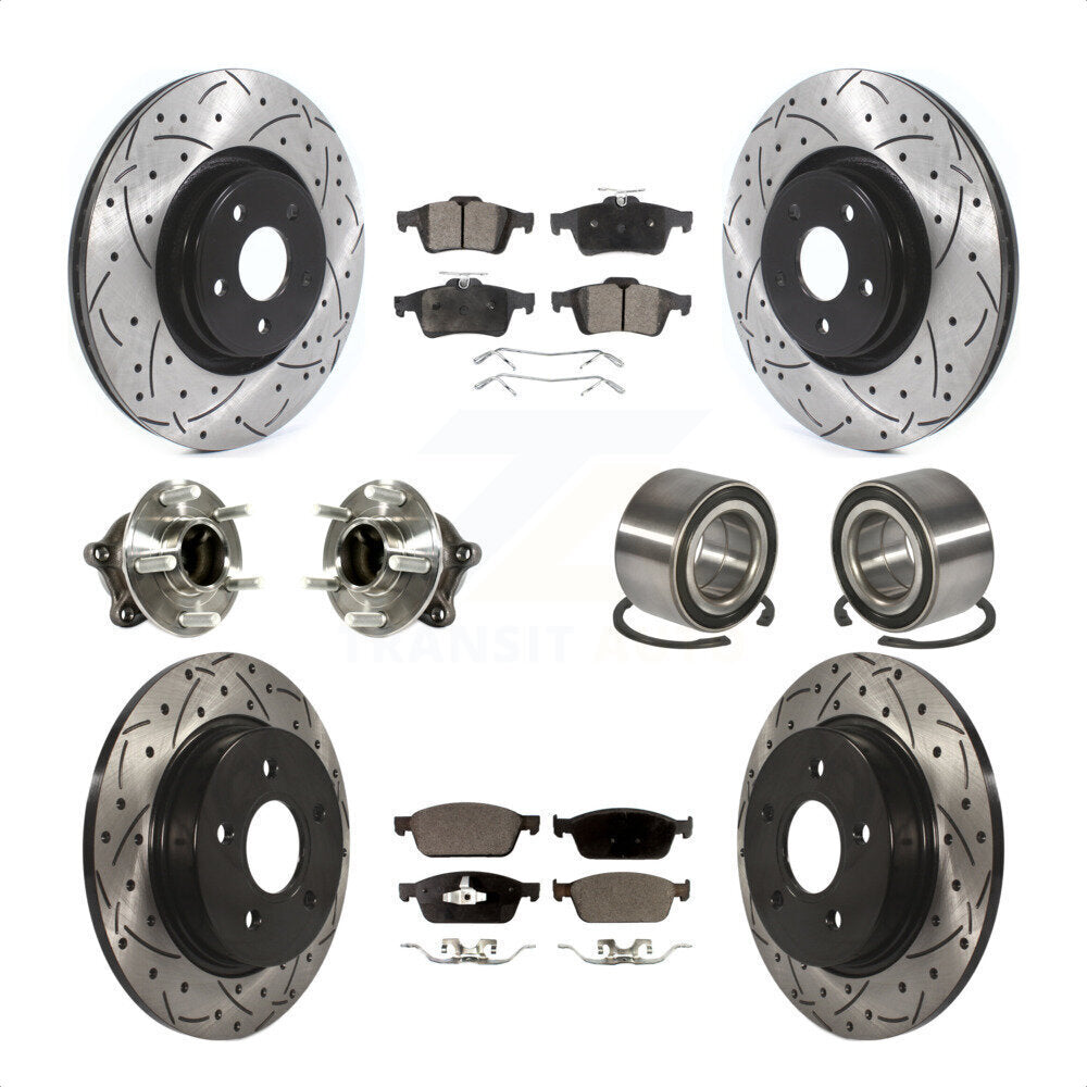 Front Rear Wheel Hub Bearings Assembly Coated Disc Brake Rotors And Ceramic Pads Kit (10Pc) For Ford Focus With Parking Assist KBB-114256 by Transit Auto