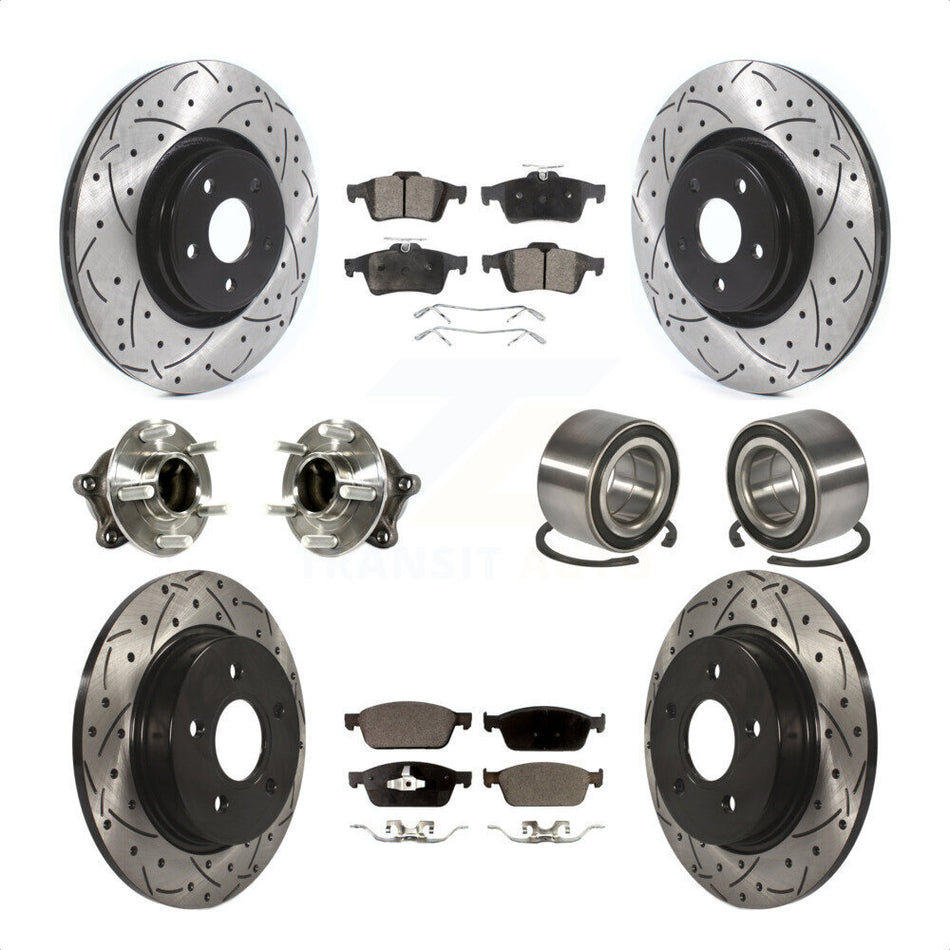 Front Rear Wheel Hub Bearings Assembly Coated Disc Brake Rotors And Ceramic Pads Kit (10Pc) For Ford Focus With Parking Assist KBB-114256 by Transit Auto