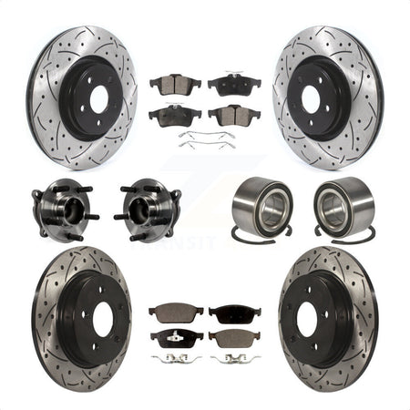 Front Rear Wheel Hub Bearings Assembly Coated Disc Brake Rotors And Ceramic Pads Kit (10Pc) For Ford Focus Without Active Park Assist KBB-114257 by Transit Auto