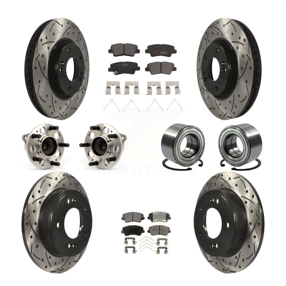 Front Rear Wheel Hub Bearings Assembly Coated Disc Brake Rotors And Ceramic Pads Kit (10Pc) For 2016 Hyundai Veloster Tech SE KBB-114260 by Transit Auto