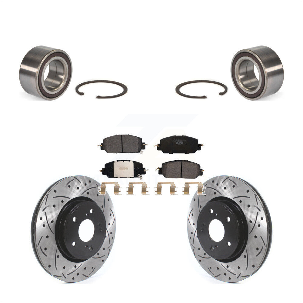 Front Wheel Bearing With Coated Drilled Slotted Disc Brake Rotors And Ceramic Pads Kit For Honda CR-V KBB-114273 by Transit Auto