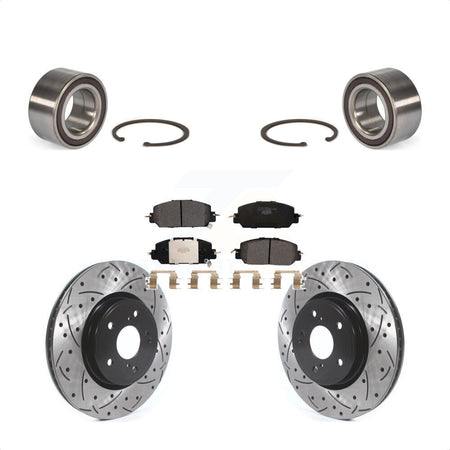 Front Wheel Bearing With Coated Drilled Slotted Disc Brake Rotors And Ceramic Pads Kit For Honda CR-V KBB-114273 by Transit Auto
