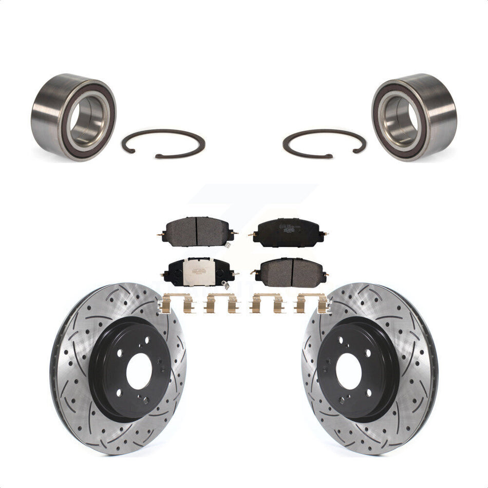 Front Wheel Bearing With Coated Drilled Slotted Disc Brake Rotors And Ceramic Pads Kit For Honda CR-V KBB-114273 by Transit Auto
