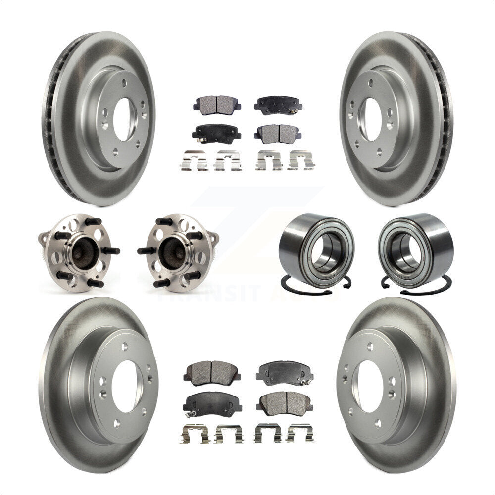 Front Rear Wheel Hub Bearings Assembly Coated Disc Brake Rotors And Ceramic Pads Kit (10Pc) For 2014 Kia Forte5 EX KBB-114346 by Transit Auto