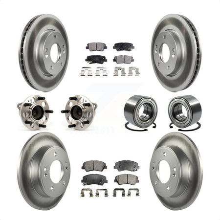Front Rear Wheel Hub Bearings Assembly Coated Disc Brake Rotors And Ceramic Pads Kit (10Pc) For 2014 Kia Forte5 EX KBB-114346 by Transit Auto
