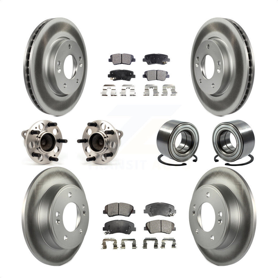 Front Rear Wheel Hub Bearings Assembly Coated Disc Brake Rotors And Ceramic Pads Kit (10Pc) For 2014 Kia Forte5 EX KBB-114346 by Transit Auto