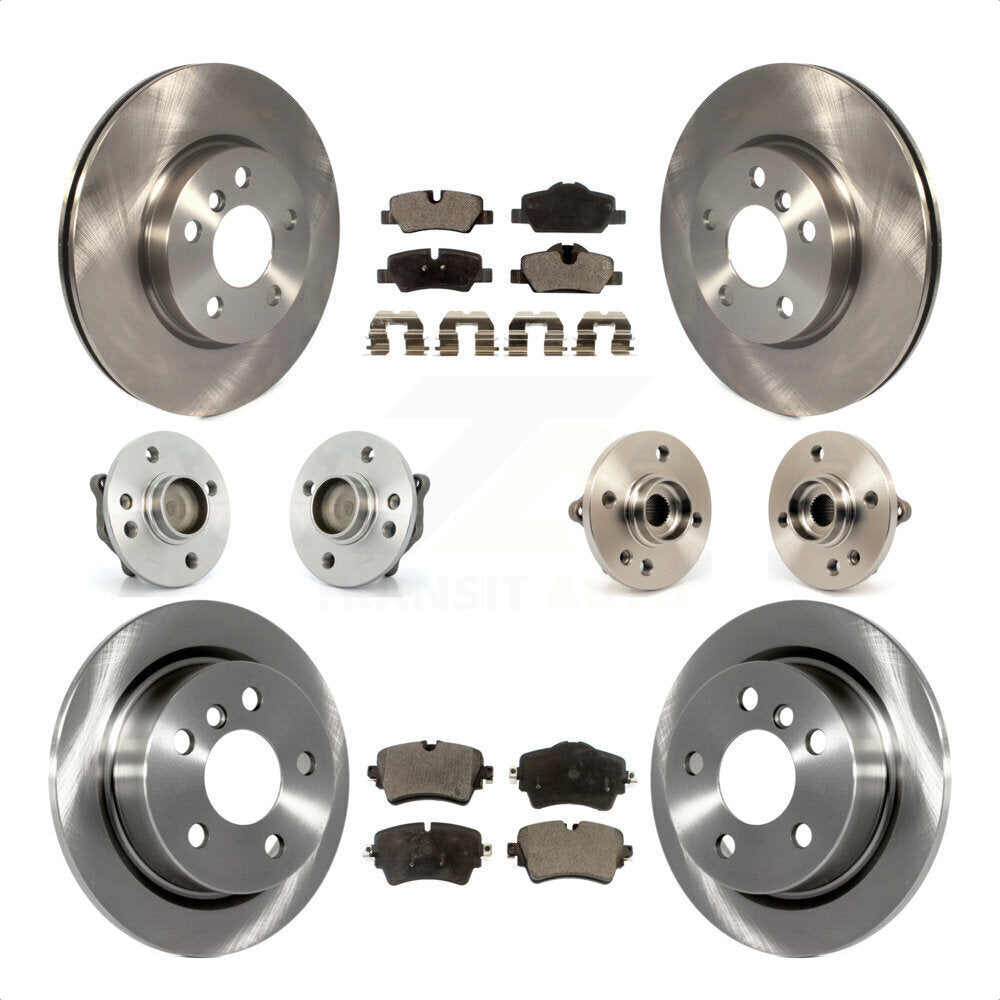 Front Rear Hub Bearings Assembly Disc Brake Rotors And Ceramic Pads Kit (10Pc) For 2015 Mini Cooper Convertible with 2.0L 1.5L With 294mm Diameter Rotor 5 Lug Wheels KBB-114483 by Transit Auto