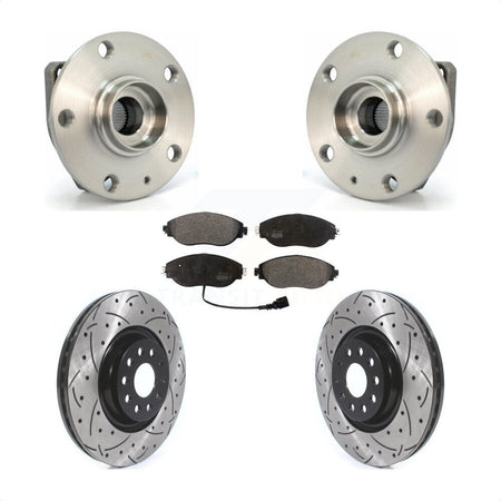Front Hub Bearing Assembly With Coated Drilled Slotted Disc Brake Rotors And Semi-Metallic Pads Kit For Volkswagen Golf R Audi S3 KBB-114515 by Transit Auto