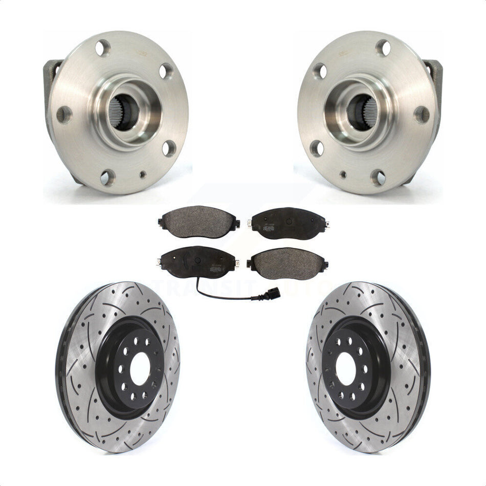 Front Hub Bearing Assembly With Coated Drilled Slotted Disc Brake Rotors And Semi-Metallic Pads Kit For Volkswagen Golf R Audi S3 KBB-114515 by Transit Auto