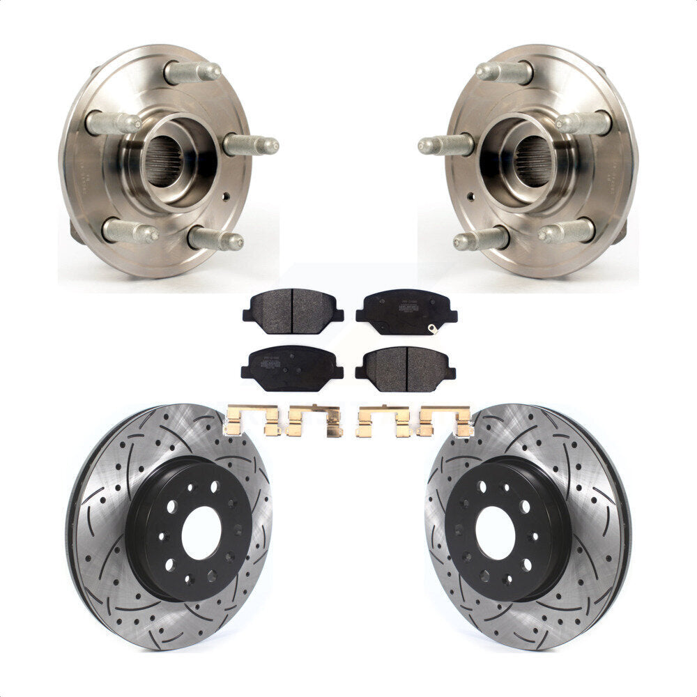 Front Hub Bearing Assembly With Coated Drilled Slotted Disc Brake Rotors And Semi-Metallic Pads Kit For 2016 Chevrolet Camaro LT with 3.6L 2.0L Without Brembo Calipers KBB-114522 by Transit Auto