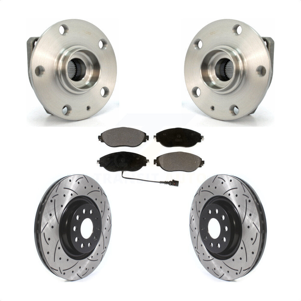Front Hub Bearing Assembly With Coated Drilled Slotted Disc Brake Rotors And Ceramic Pads Kit For Volkswagen Golf R Audi S3 KBB-114582 by Transit Auto
