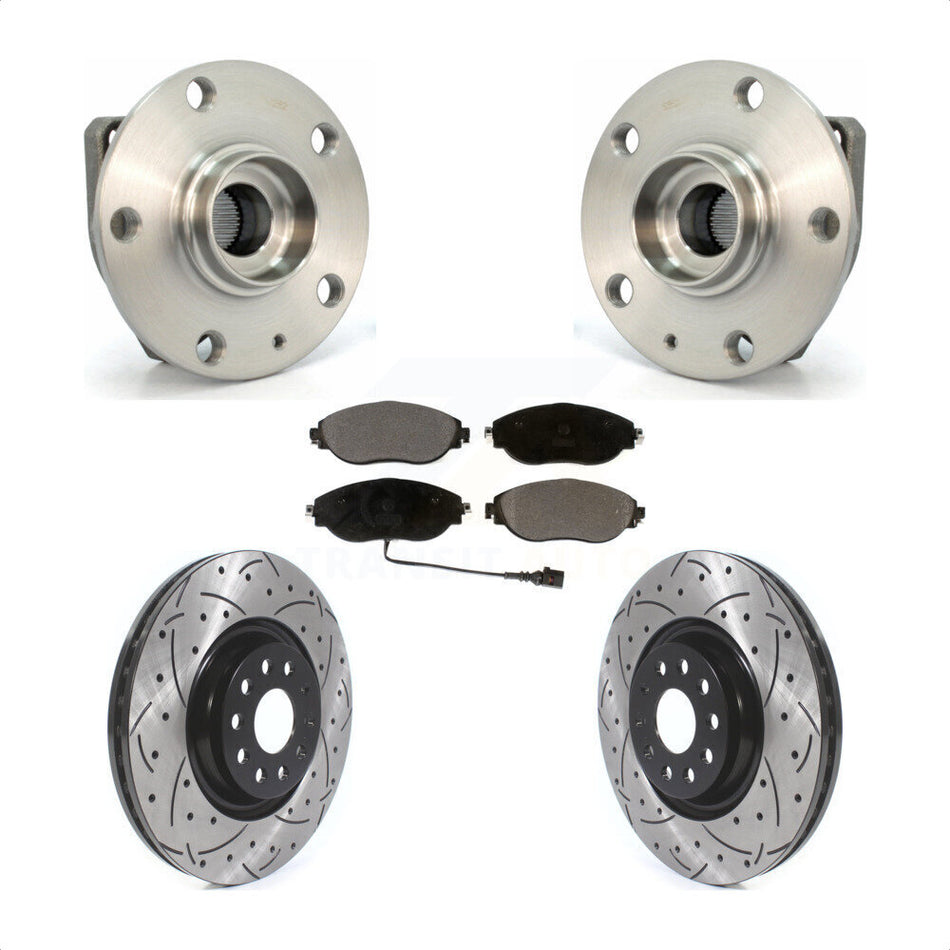 Front Hub Bearing Assembly With Coated Drilled Slotted Disc Brake Rotors And Ceramic Pads Kit For Volkswagen Golf R Audi S3 KBB-114582 by Transit Auto