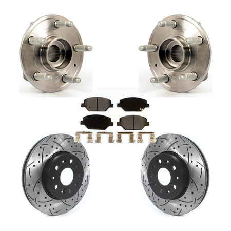 Front Hub Bearing Assembly With Coated Drilled Slotted Disc Brake Rotors And Ceramic Pads Kit For 2016 Chevrolet Camaro LT with 3.6L 2.0L Without Brembo Calipers KBB-114589 by Transit Auto
