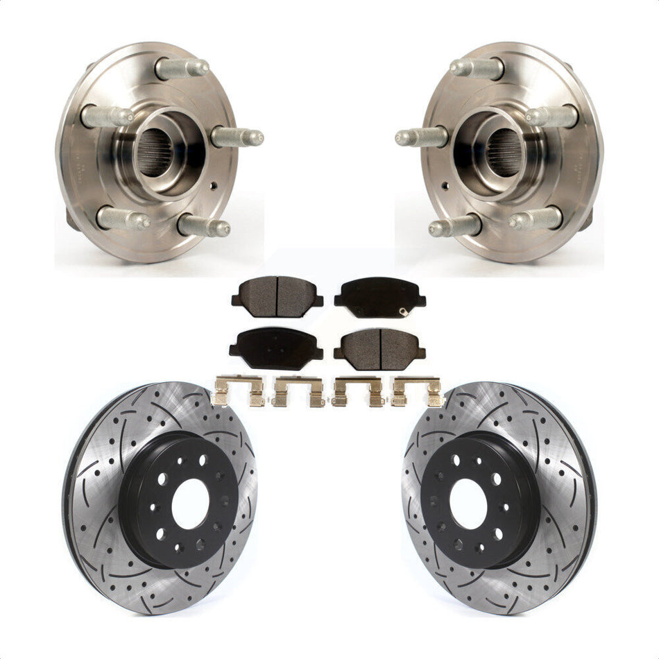 Front Hub Bearing Assembly With Coated Drilled Slotted Disc Brake Rotors And Ceramic Pads Kit For 2016 Chevrolet Camaro LT with 3.6L 2.0L Without Brembo Calipers KBB-114589 by Transit Auto
