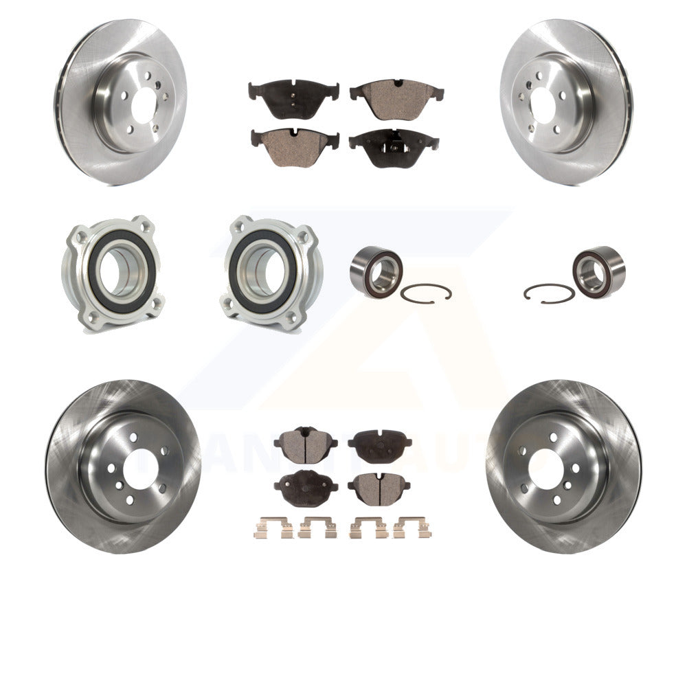 Front Rear Wheel Hub Bearings Assembly Disc Brake Rotors And Ceramic Pads Kit (10Pc) For 2011-2012 BMW 535i xDrive KBB-114894 by Transit Auto