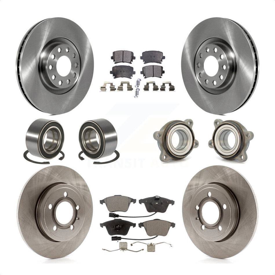 Front Rear Wheel Hub Bearings Assembly Disc Brake Rotors And Semi-Metallic Pads Shoes Kit (10Pc) For Audi A4 Quattro KBB-114927 by Transit Auto
