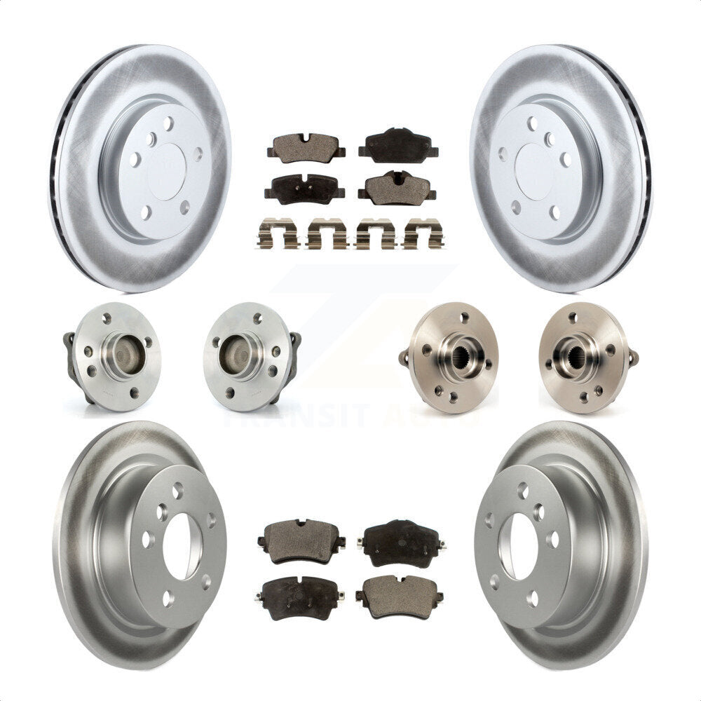 Front Rear Hub Bearings Coated Disc Brake Rotors And Semi-Metallic Pads Kit (10Pc) For 2015 Mini Cooper Convertible with 2.0L 1.5L With 294mm Diameter Rotor 5 Lug Wheels KBB-114940 by Transit Auto